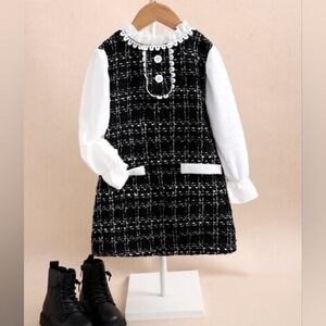 Black and White Tweed Dress with White Sleeves Sz. 4Y